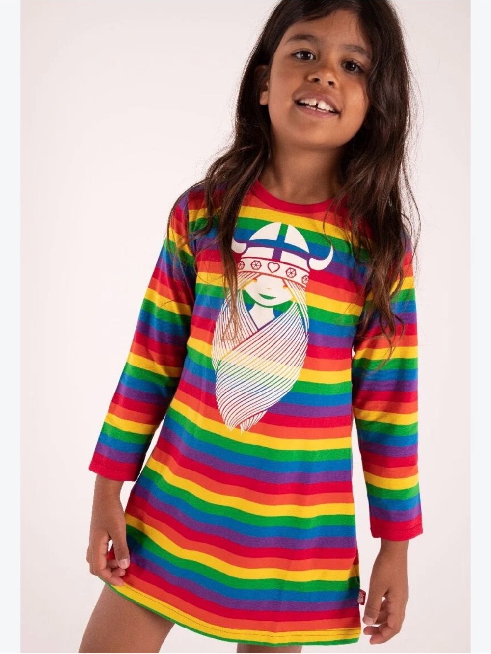 Danefae Rainbow Viking Stripe Long Sleeve Dress Sz 5